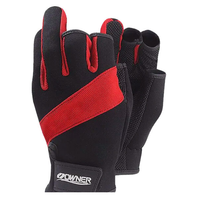 Luva Owner Neoprene M.9642 T:L 3 Dedos Cort.Preto c/Vermelho